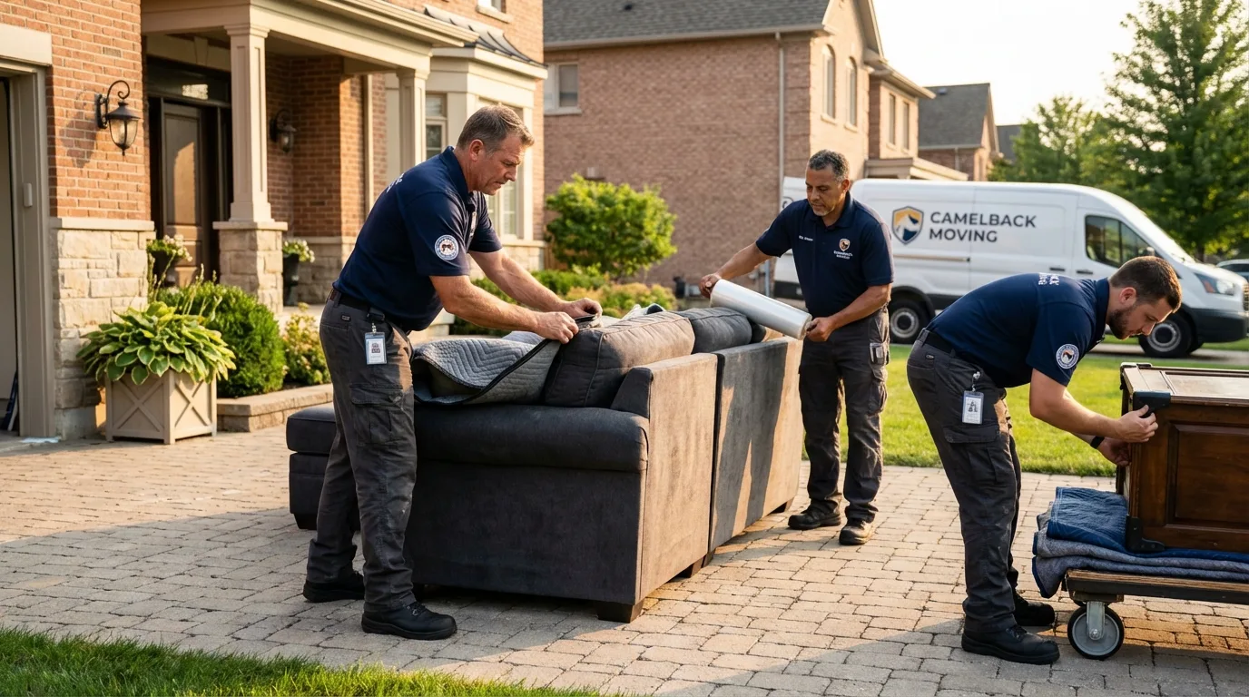 Large estate moving crew wrapping furniture in Olean, NY