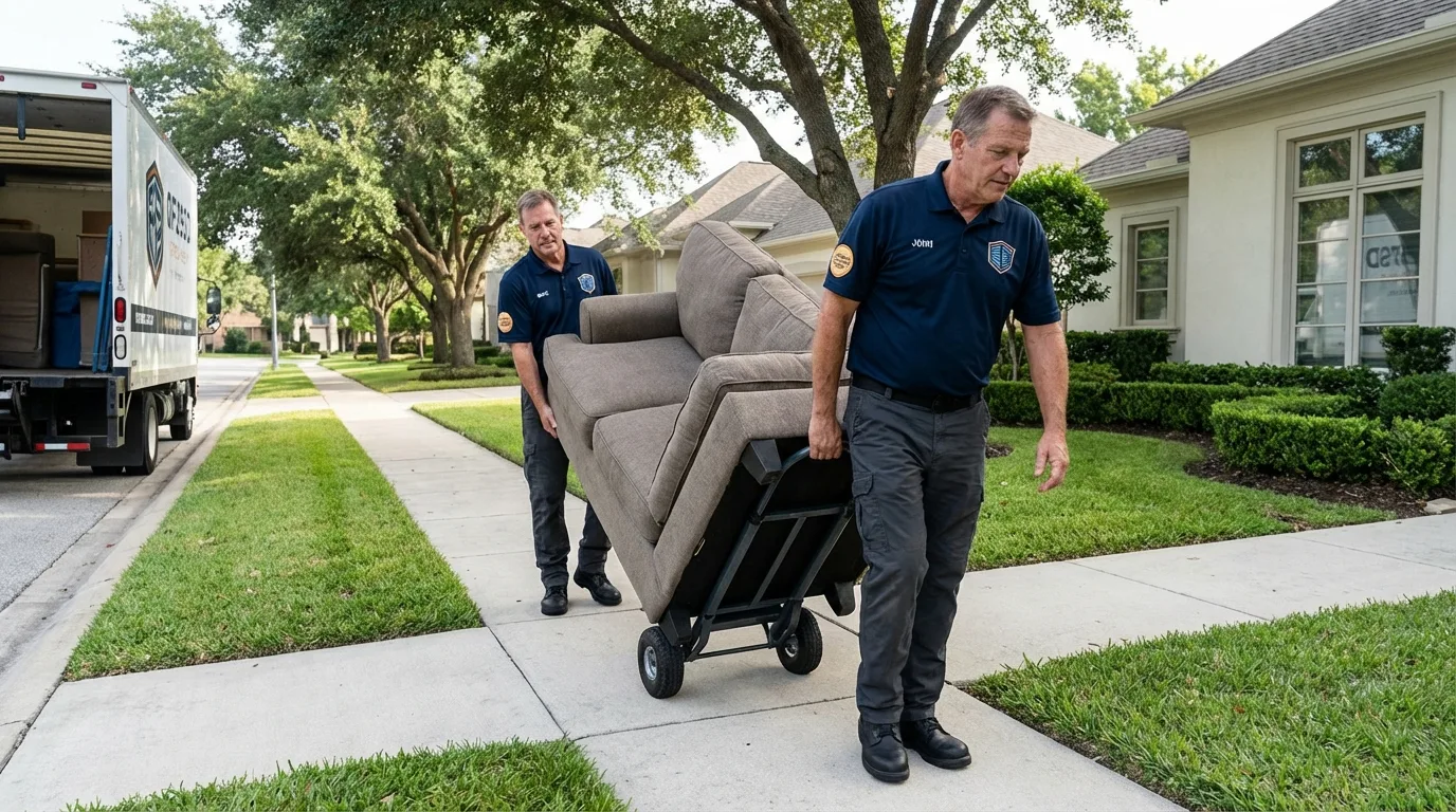 Local residential moving crew loading furniture in Olean, NY