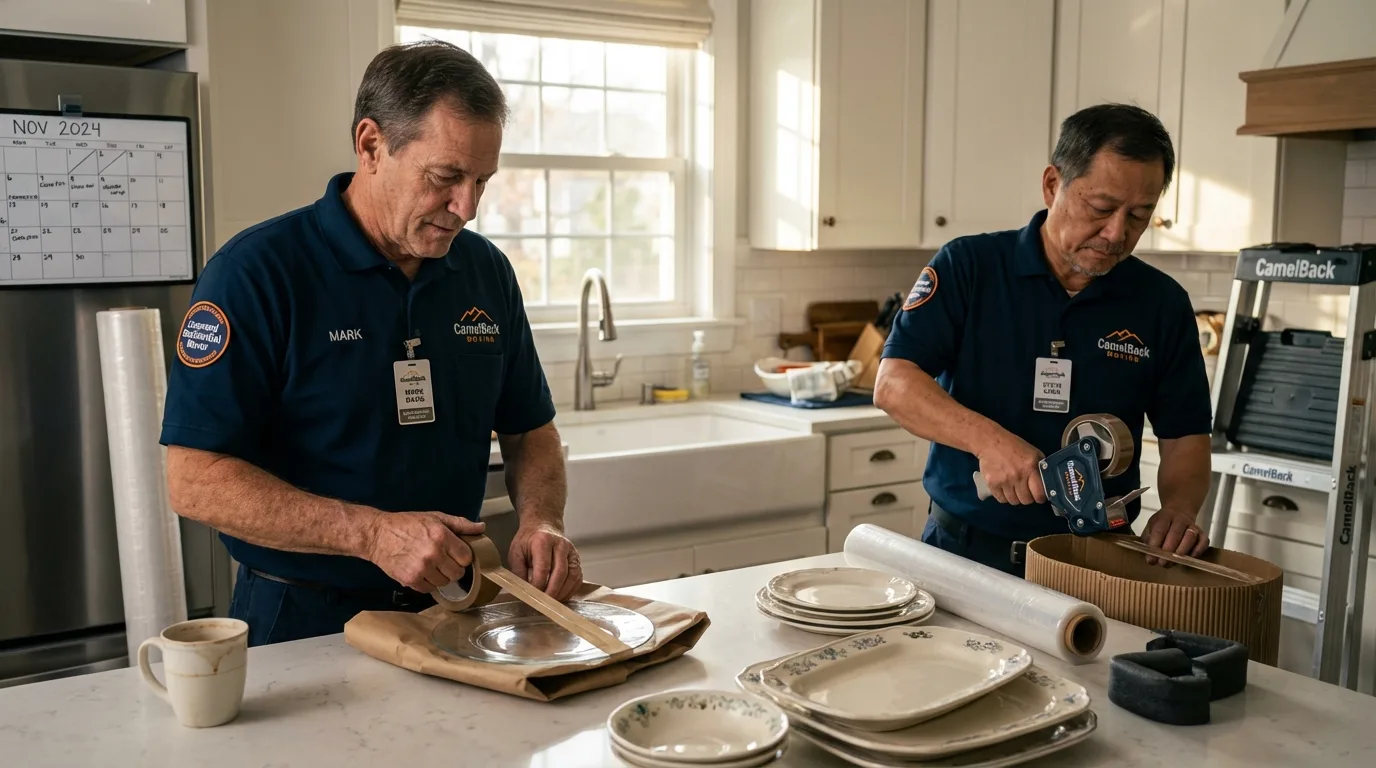 Professional crew packing kitchen dishware in Olean, NY